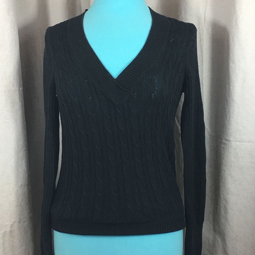 Black Vneck Knit Sweater M 8-10